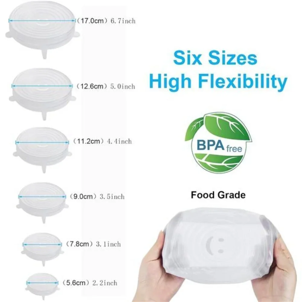 6-Pack Reusable Silicone Stretch Lids – BPA-Free, Food Grade Covers in 6 Sizes